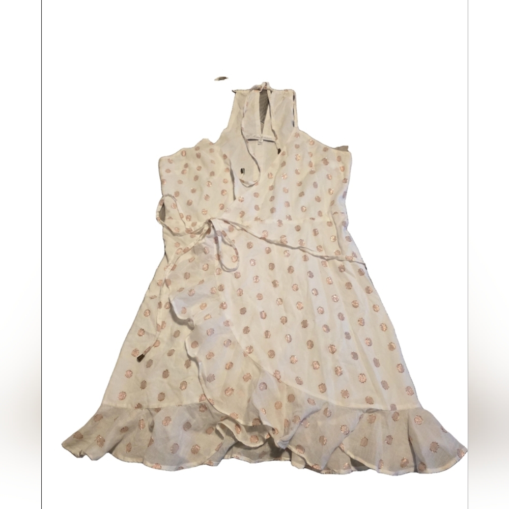 Lovers + Friends White With Metallic Pink Polka Dots Mini Wrap Dress Size M